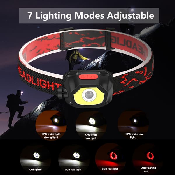 1 stk LED COB sterk lys sensor hodelykt hvit lys rød