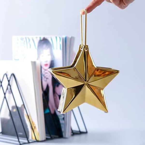1 stjärnformad liten keramikvas i guld för skrivbord, vas för växt