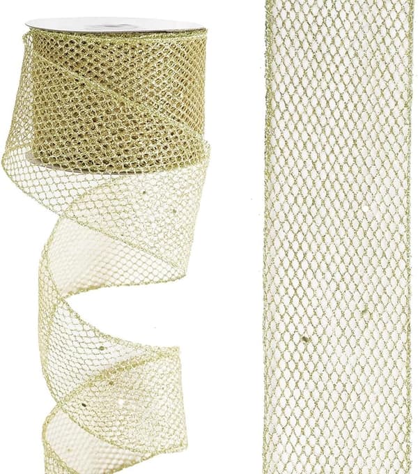 Sequin Mesh Wired Jule- og Påskeglitterbånd. Solid Forårsstofbånd til Gaveindpakning Blomsterbuketter