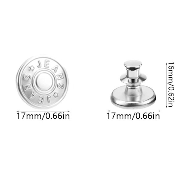 6 stk. 17mm udskiftningsknapper til jeans