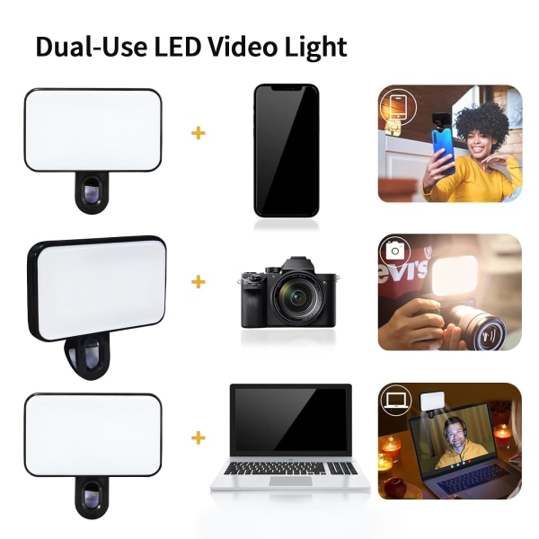 Selfie-lampa, LED-telefonlampa med 3 ljuslägen, bärbar USB laddare