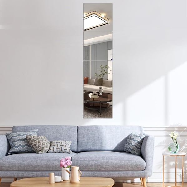 HD Glass Full Length Wall Mirror Tiles - Set of 4, 8'' x 8'' - Rammeløs, Ideell for Soverom, Hjemmetrening, Bad - Allsidig Veggdekor og Overdørsspeil
