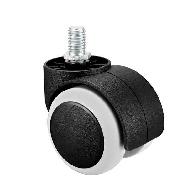 Kontorstolhjul 2 tommer PU Dobbelt Hjul M10x14mm Gjenget Stamme Svingbart Hjul Hvit, 5 stk