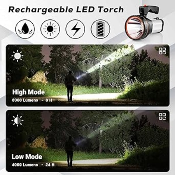 Genopladelig LED Lommelygte - 8000 Lumen Super Lys Bærbar