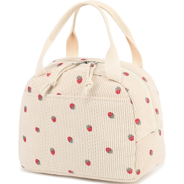Lunchväska för Kvinnor Män Söt Corduroy Lunch Tote Väskor Återanvändbar Isolerad Lunchbox Stor Kapacitet Återanvändbar Isolera