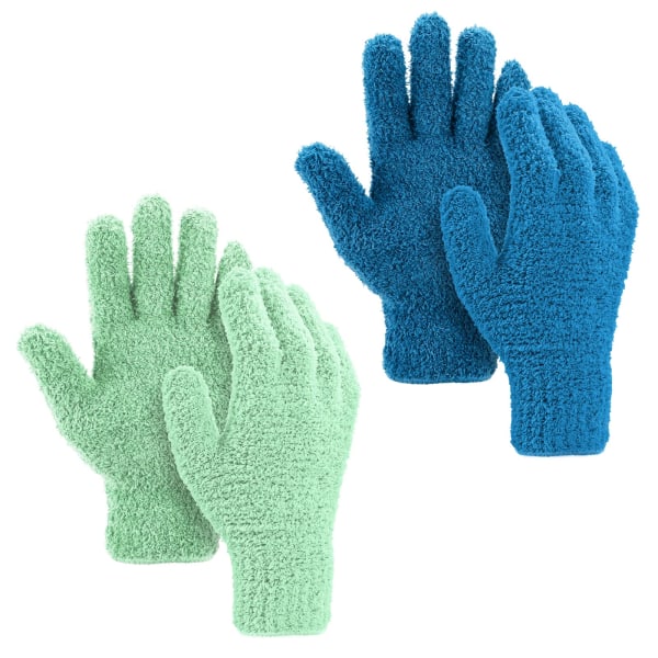 2 par vintermikrofiber damm-borttagningshandskar (vattenblå *2 + mörkblå *2)