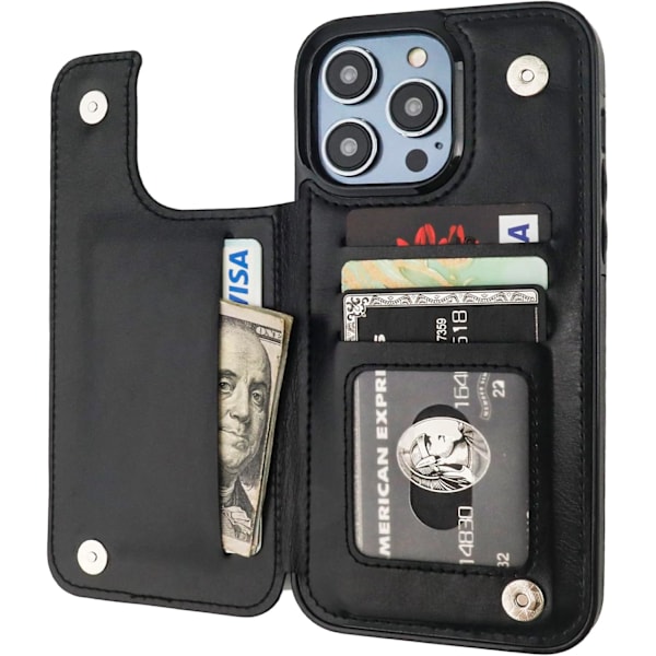 Kompatibel med iPhone 14 Pro Max Plånboksfodral med Kortfack, PU-Läder Stativ Kortfack Fodral, Dubbel Magnet