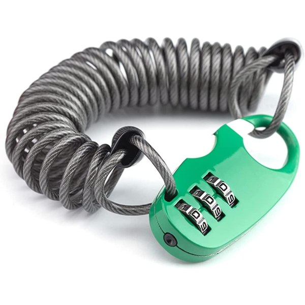 Antivol Serrure  Combinaison pour Casque avec Code  3 chiffres Cble de 90 cm de Long Vert