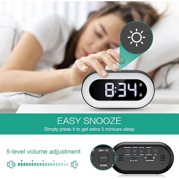 Digital väckarklocka, LED nattlampa väckarklocka med snooze,
