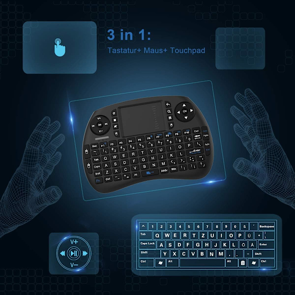 Mini tastatur med trådløs touchpad, velegnet til Android TV
