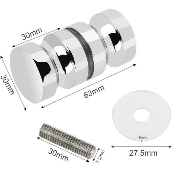 2 Par Stål Skyvedørs Knapper Glassdusj