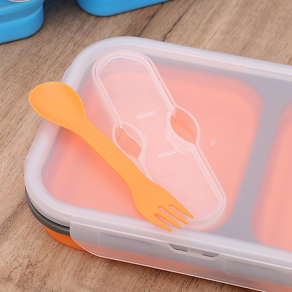 Bøyelig silikon bentoboks med 2 rom og bestikk - BPA-fri - Plassbesparende - Lekkasjesikker - Mikrobølgeovn- og oppvaskmaskinsikker - Brun