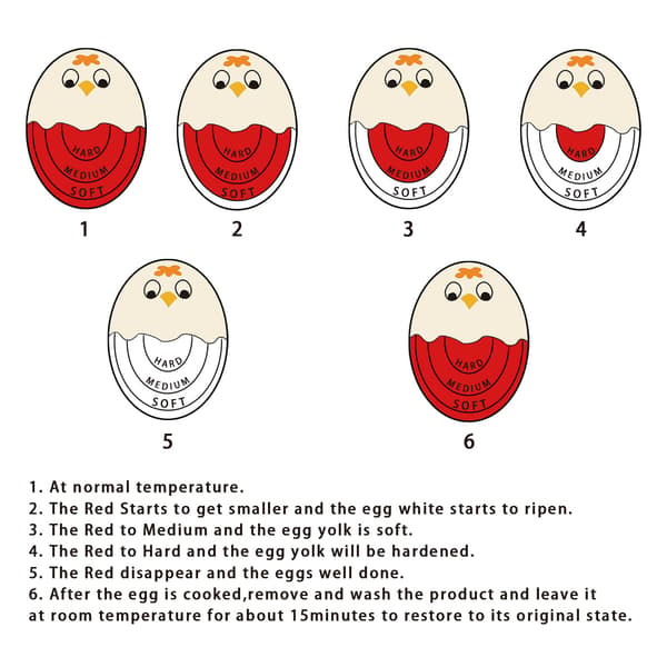 Egg-timer med fargeindikator for hard og myk koking