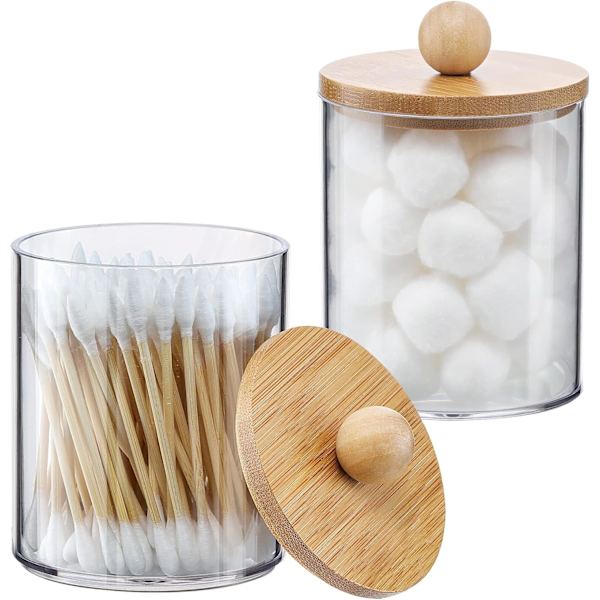 2 kpl Säilytysastia Bamboo-kannella - 10 oz Kirkas Muovi Apteekki Purkki Säilytysastia Meikin Järjestämiseen