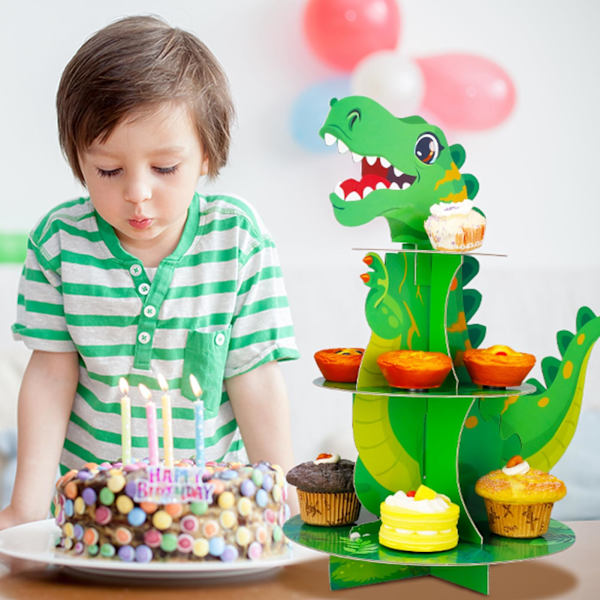 3-vånings dinosaurie cupcake-ställ