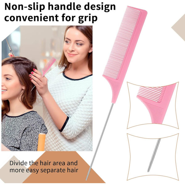 3 stk (Rosa) Hårkam, Høylysfarge, Spiss Hårkam
