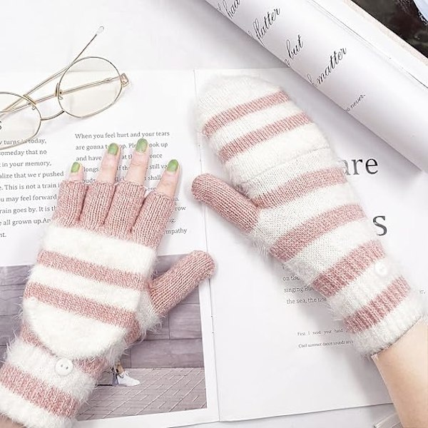 Vinter Fingerløse Handsker Vanter til Kvinder Mænd Varme Uld Strikket Konvertible Flip Top Vanter Koldt Vejr