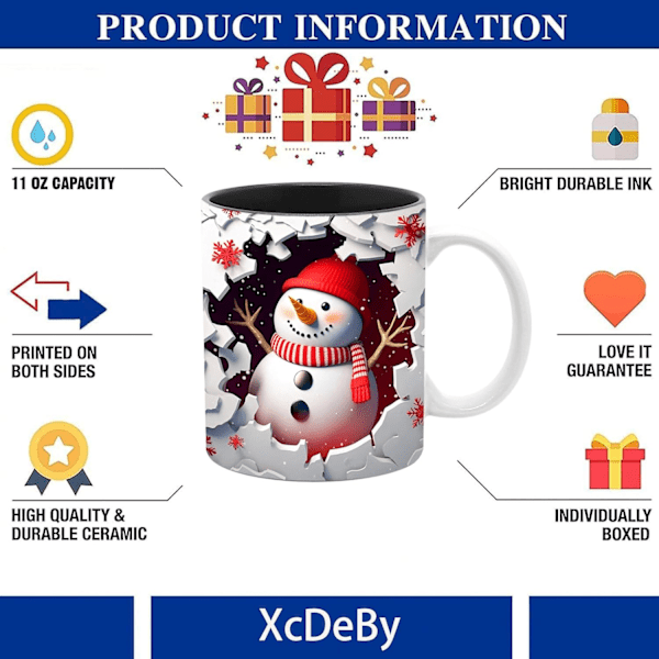 Visual Effect 3D Julemandskrus, Tegneserie Julemand Keramik Kaffe Kop (11oz) Julegaver til Venner og Familie