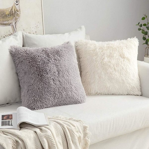 Set om 2 (40X40cm 16X16 tum Beige) Lyxig Päls Soffa Kuddfodral