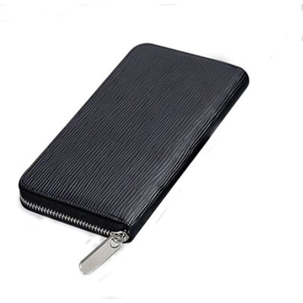 Läder Lång Dragkedja Vattenvåg Mobiltelefon Plånbok Modetrend Lämplig för Casual Shopping för Present (Färg: Svart)