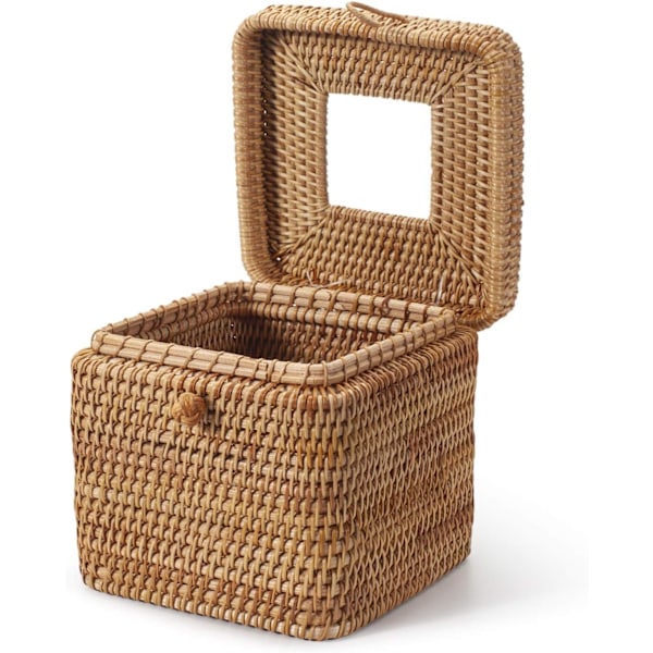 Rattan-neliömäinen Kudoksen Kotelo, 5.7\" x 5.7\" x 5\", Koristeellinen Kudottu Kudoksenpidin Saranoitua Kansi, Luonnollinen