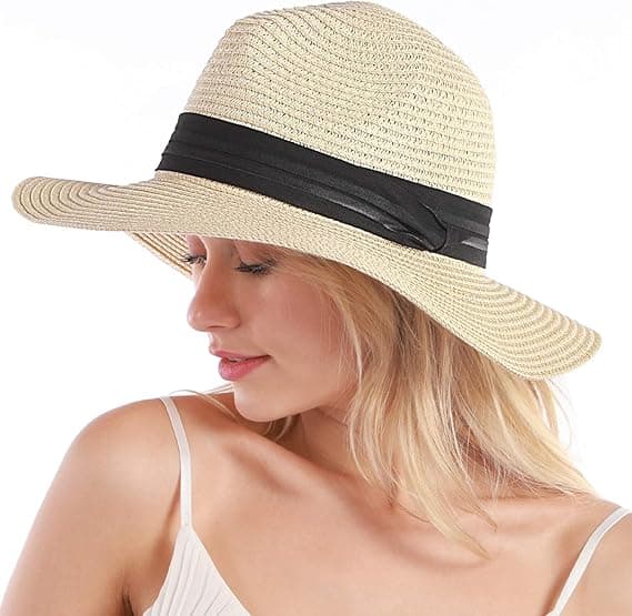 1 stk. Off White Kvinders Halmhat - Strandhat - Sommerhat - UV