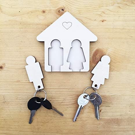 LAC Träpar Keyring för Par, Väggnyckelring Valentinsdagspresent Man