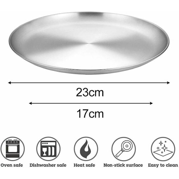 Rustfrie stål pizzabrett (23 cm sølv), rund pizzabrett