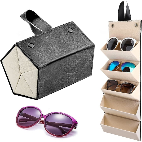 (black)portable Travel Sunglasses Organizer, Foldable Wall Mounted Glasses Holder 5 Slots Sunglasses Case