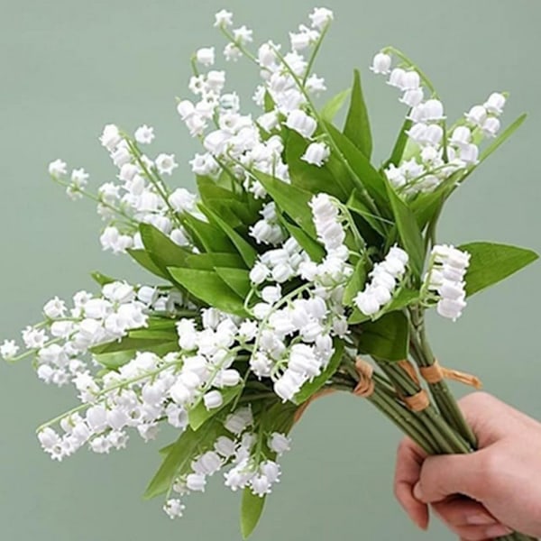 12 stjälkar liljekonvalj Konstgjorda Blommor, Liljekonvalj Plastblomma, Brudbukett för Utomhusbröllop
