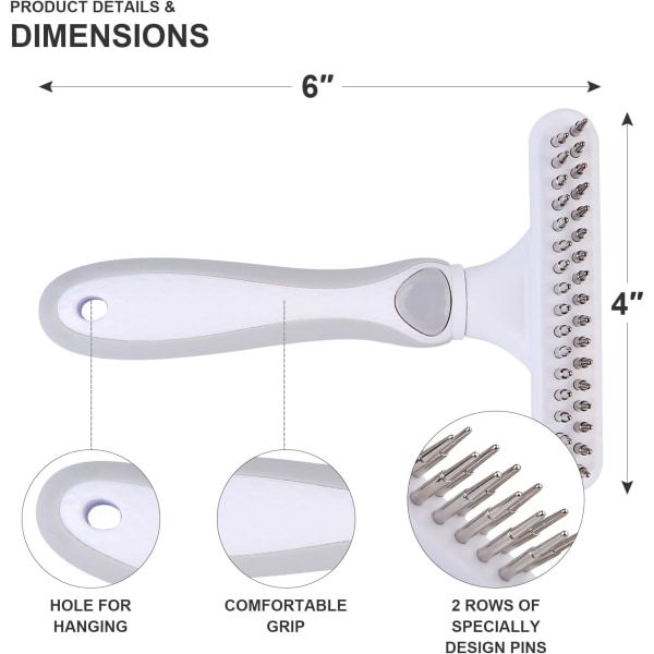 Pet Grooming Brush - Double Row Comb for Undercoat Shedding and