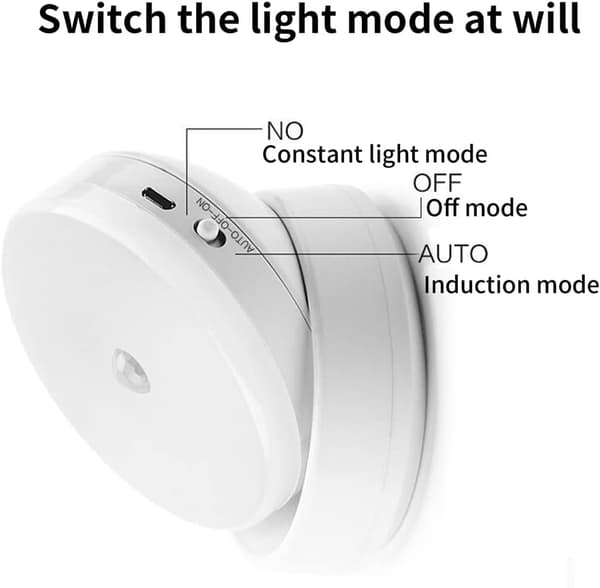 USB-ladbare nattlys, LED-bevegelsessensorlys, 360 grader