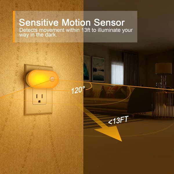 Amber nattlyssett med bevegelsessensor, 2 stk, Mini LED
