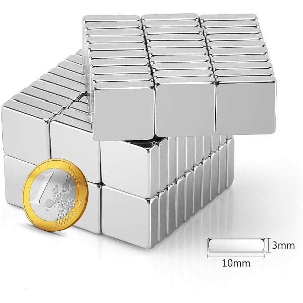 50 stykkers kvadratisk magnet, 10 x 10 x 3 mm Premium sterke magneter for