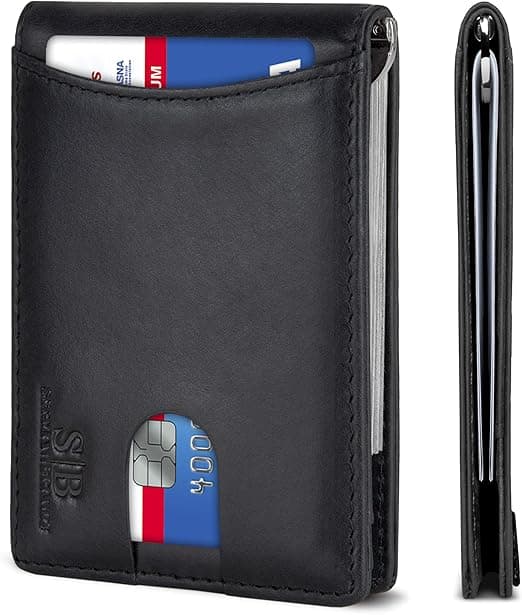 Aitoa nahkaa, minimalistiset etutaskulompakot, musta