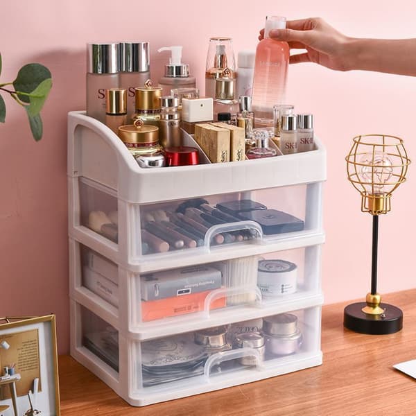 Makeup-arrangör med 3 lådor, kosmetiska displayfodral, makeup-förvaringslåda