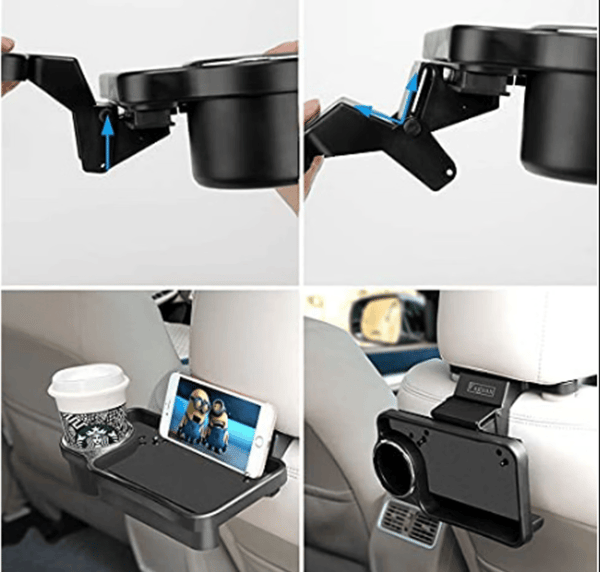 Bilstativ for drikkevarer med sammenleggbar design, baksetebeholder