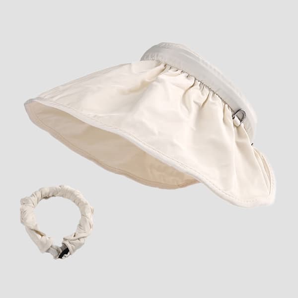 (Beige) Damvisir, Anti-UV Visirkeps, Vikbar Hatt, Bred Brätte