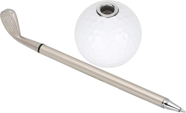 1 hvit skrivebords golf pennholder med golfpenn Golf