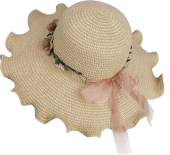（57cm）Dame Stråhat Bredbremmet Solhat UV Beskyttelse Sommer Foldbar