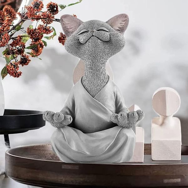 Harpiks Mediterende Katt, Grå Katt Buddha Statue Meditasjon, Yoga