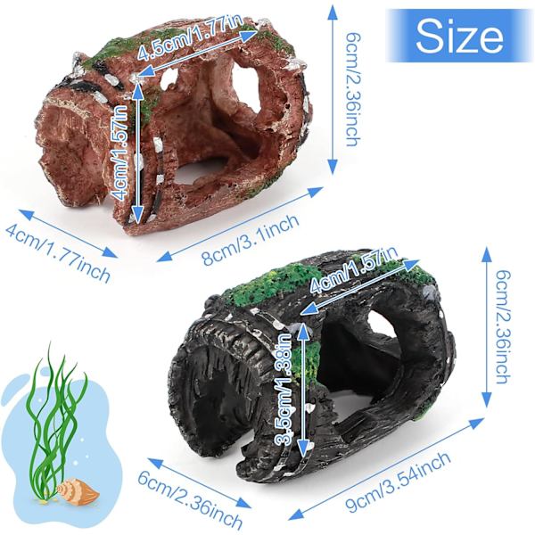 Harts Aquarium Ornament 3 st. Akvarium Grott Dekoration Bruten Tunna