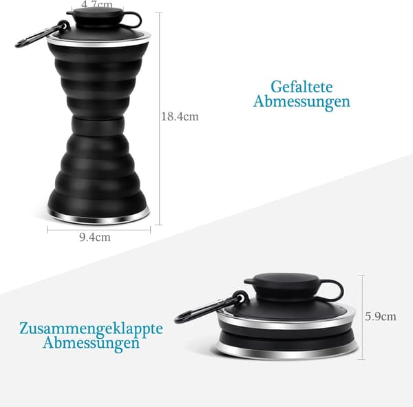 500 ml, musta taittuva juomapullo karabiinikoukulla, BPA-vapaa