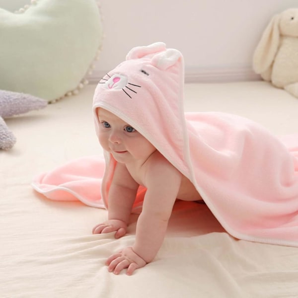 Babybadhandduk med Huva - Superabsorberande Babyhandduk - Presenter till Nyfödda - Badhanddukar för Flickor och Pojkar (Rosa)
