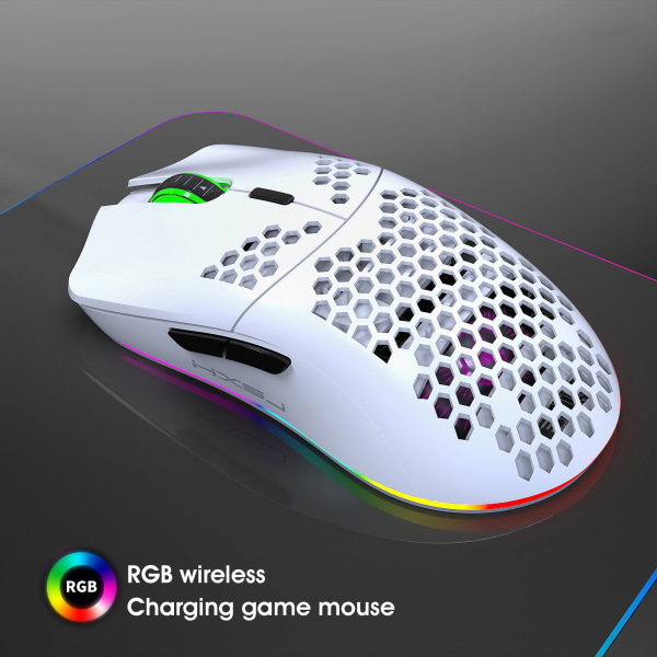 Vit trådlös mus, RGB lysande mushål Makroprogrammering Ga