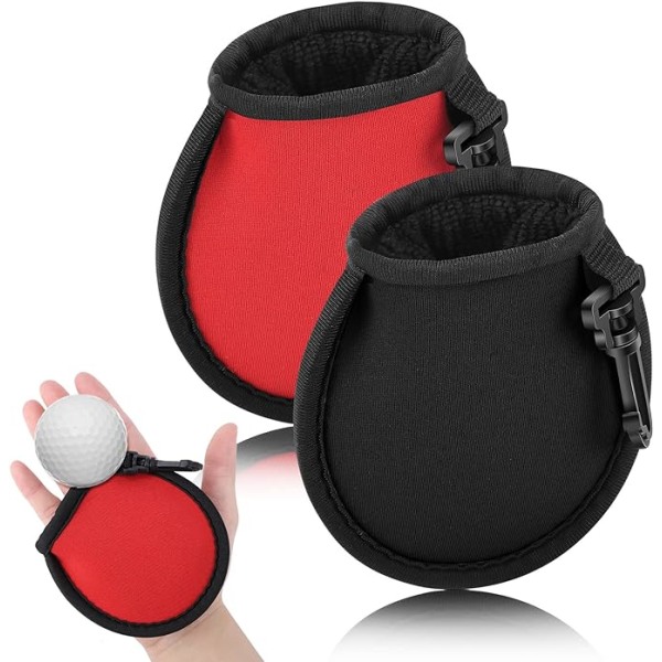 Two-piece golf ball cleaning bag (black and red), portable golf