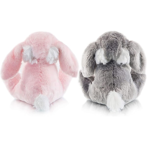Påskhare 2-pack gosedjur plysch kanin floppy öra sittande plysch kanin påskpresenter till barn bebisar pojkar flickor, grå & rosa