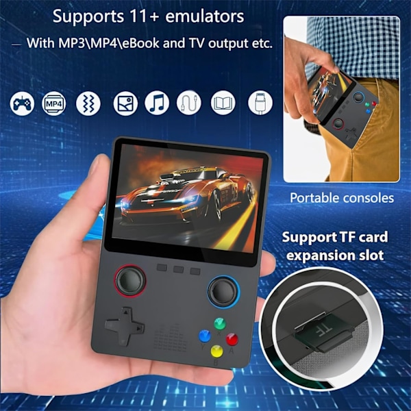 Retro Handhållen Spelkonsol med 32G Kort Stöd för 11+ Emulatorer, 3.5-tums IPS Skärm, Svart