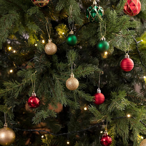 Julepynt Ornamentsett for Høst Halloween Dekor, 24 stk Rød Grønn og Gull Knusebestandig Julekule