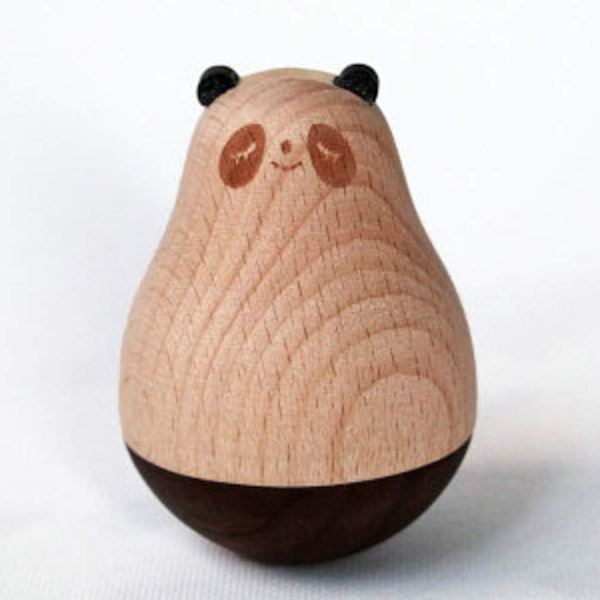 Roly Poly Panda Trä Hantverk Vobblande Chiming Rullande Baby Leksak f
